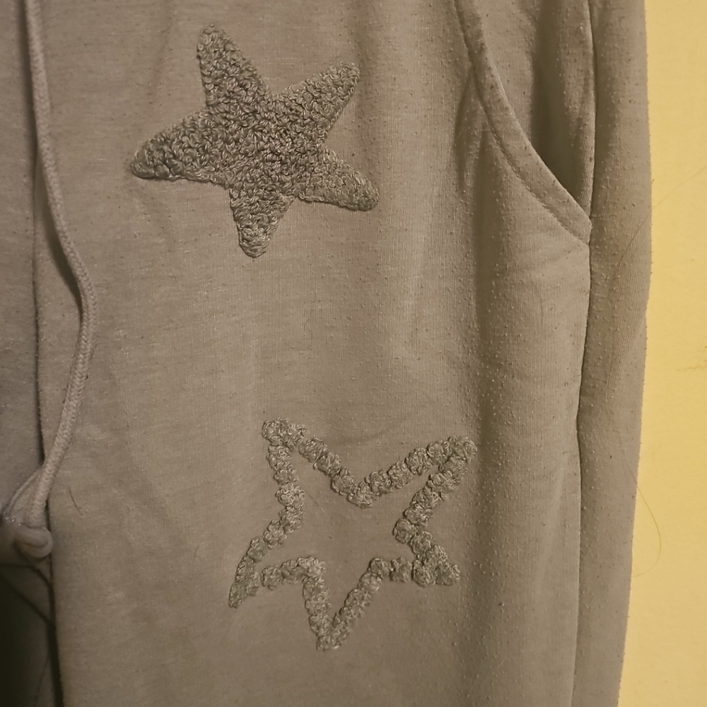 Pink Rose Junior Size Medium Sage Green Stars Jogger Comfy Sweatpants - Picture 2 of 10